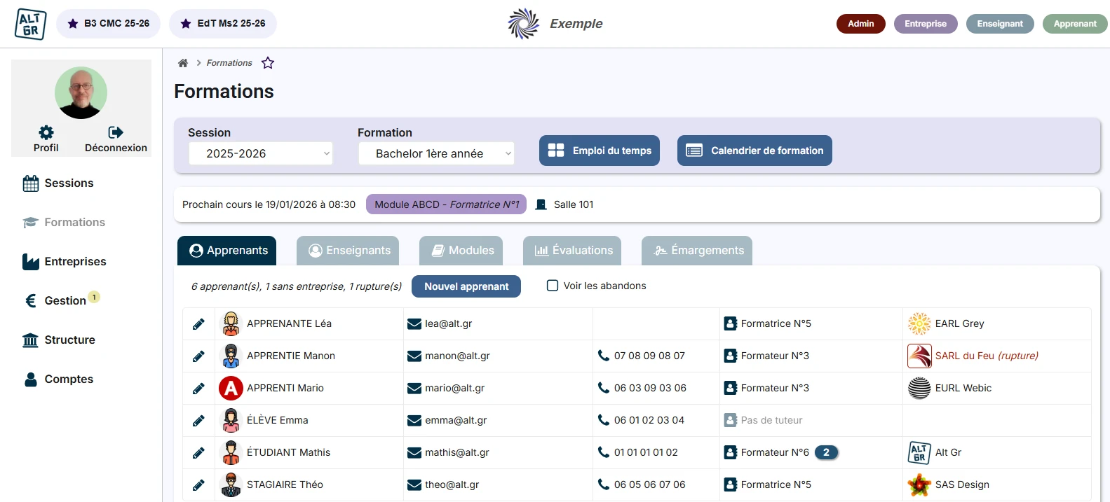Liste etudiants admin
